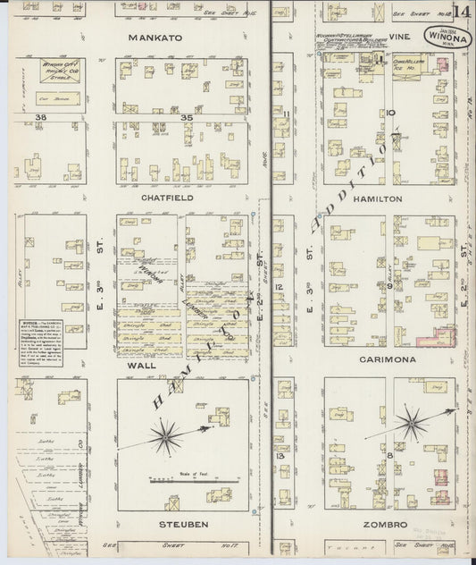 Sanborn Fire Insurance Map from Winona, Winona County, Minnesota (1884), Sheet #0014 - Historic Sanborn Fire Insurance Map Print, vintage old map wall art, antique decor, genealogy gift, Minnesota Minnesota map