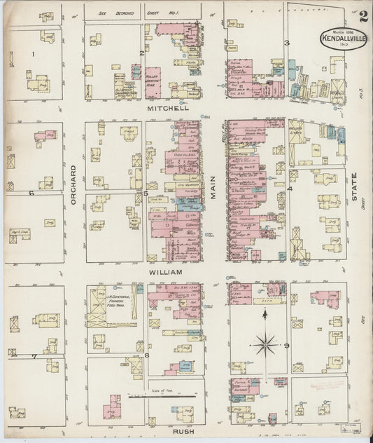 Sanborn Fire Insurance Map from Kendallville, Noble County, Indiana (1886), Sheet #0002 - Historic Sanborn Fire Insurance Map Print, vintage old map wall art, antique decor, genealogy gift, Indiana Indiana map