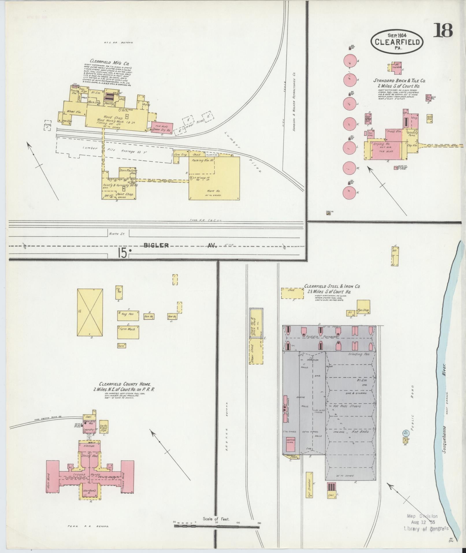 Sanborn Fire Insurance Map from Clearfield, Clearfield County, Pennsylvania (1904), Sheet #0018 - Historic Sanborn Fire Insurance Map Print, vintage old map wall art, antique decor, genealogy gift, Pennsylvania Pennsylvania map
