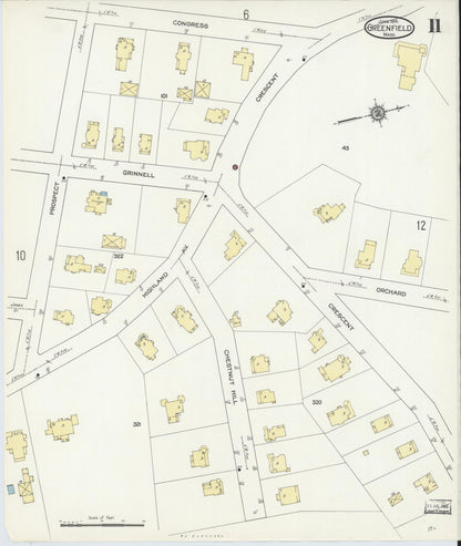 Sanborn Fire Insurance Map from Greenfield, Franklin County, Massachusetts (1914), Sheet #0011 - Historic Sanborn Fire Insurance Map Print, vintage old map wall art, antique decor, genealogy gift, Massachusetts Massachusetts map