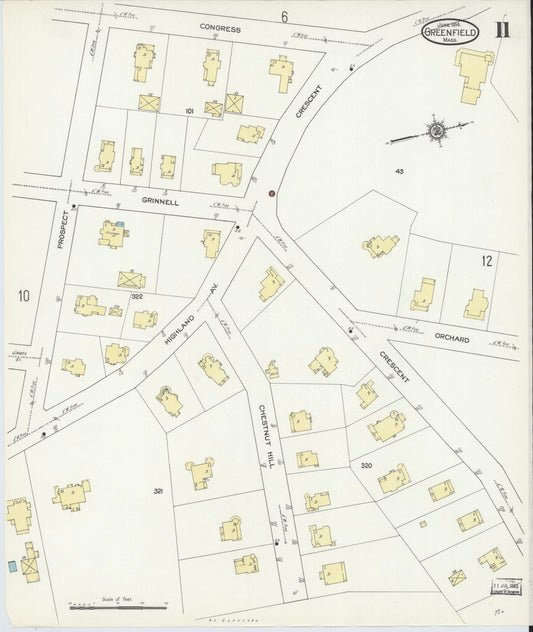 Sanborn Fire Insurance Map from Greenfield, Franklin County, Massachusetts (1914), Sheet #0011 - Historic Sanborn Fire Insurance Map Print, vintage old map wall art, antique decor, genealogy gift, Massachusetts Massachusetts map