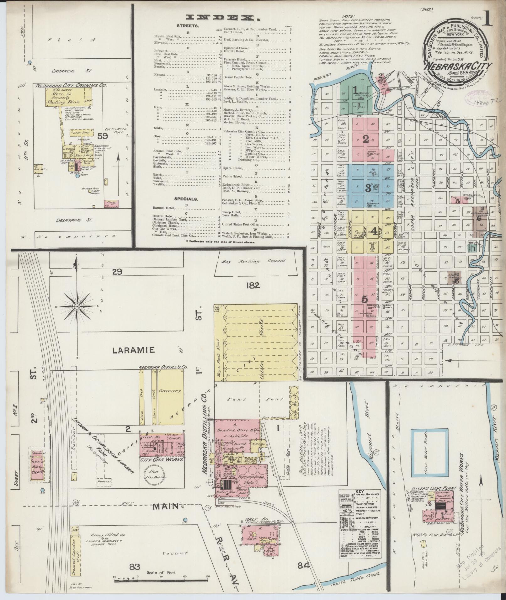 Sanborn Fire Insurance Map from Nebraska City, Otoe County, Nebraska (1888), Sheet #0001 - Complete Map Set gallery image, historic Sanborn map, vintage wall art, Nebraska Nebraska