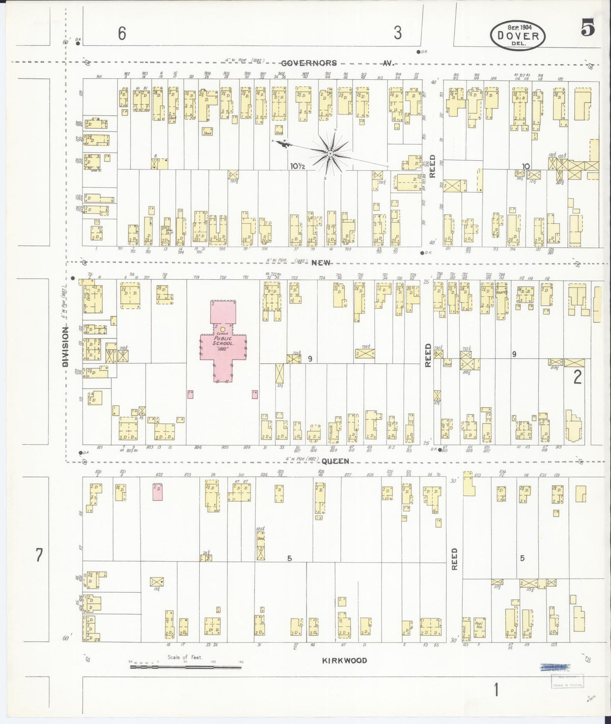 Sanborn Fire Insurance Map from Dover, Kent County, Delaware (1904), Sheet #0005 - Complete Map Set gallery image, historic Sanborn map, vintage wall art, Delaware Delaware