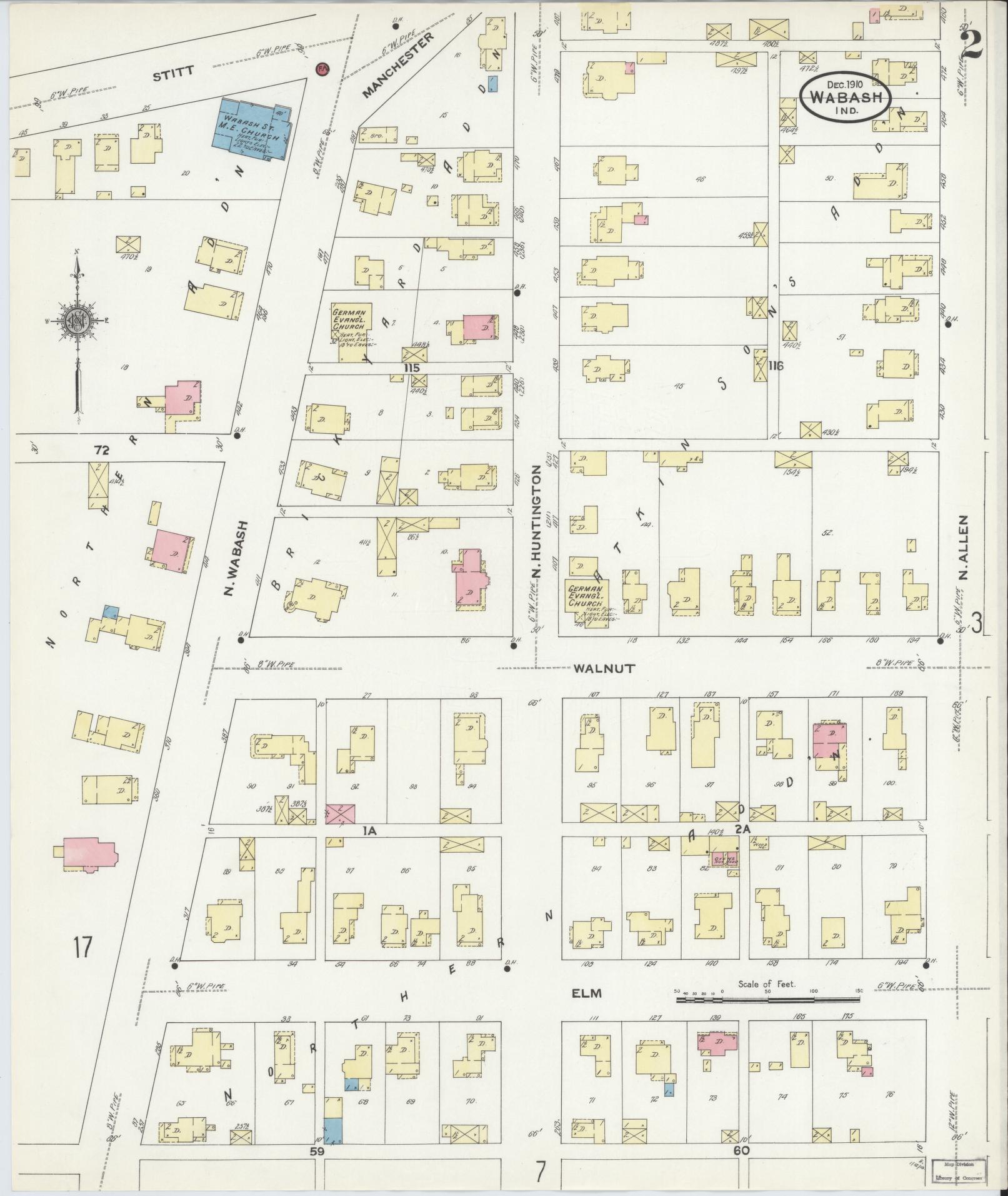 Sanborn Fire Insurance Map from Wabash, Wabash County, Indiana (1910), Sheet #0002 - Complete Map Set gallery image, historic Sanborn map, vintage wall art, Indiana Indiana