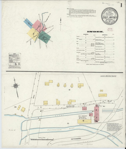 Sanborn Fire Insurance Map from East Jaffrey, Cheshire County, New Hampshire (1911), Sheet #0001 - Complete Map Set gallery image, historic Sanborn map, vintage wall art, New Hampshire New Hampshire