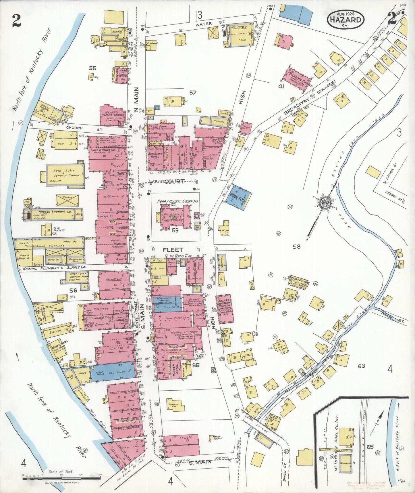 Sanborn Fire Insurance Map from Hazard, Perry County, Kentucky (1923), Sheet #0002 - Historic Sanborn Fire Insurance Map Print, vintage old map wall art, antique decor, genealogy gift, Kentucky Kentucky map