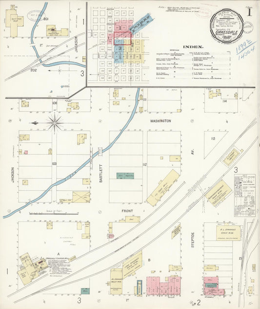Sanborn Fire Insurance Map from Oakesdale, Whitman County, Washington (1899), Sheet #0001 - Complete Map Set gallery image, historic Sanborn map, vintage wall art, Washington Washington