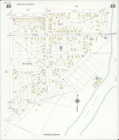 Sanborn Fire Insurance Map from Beloit, Rock County, Wisconsin (1939), Sheet #0046 - Historic Sanborn Fire Insurance Map Print, vintage old map wall art, antique decor, genealogy gift, Wisconsin Wisconsin map