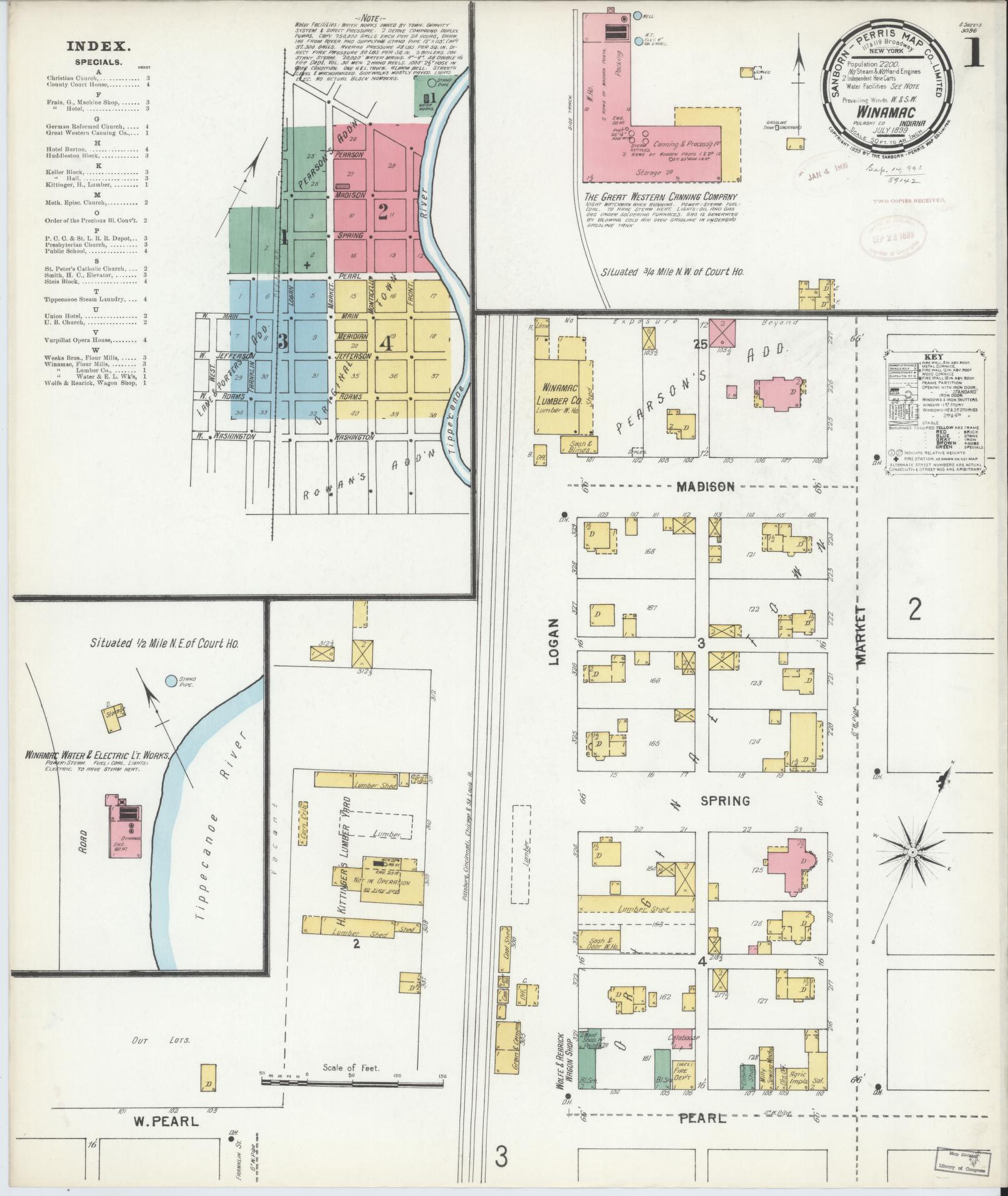 Sanborn Fire Insurance Map from Winamac, Pulaski County, Indiana (1899), Sheet #0001 - Complete Map Set gallery image, historic Sanborn map, vintage wall art, Indiana Indiana