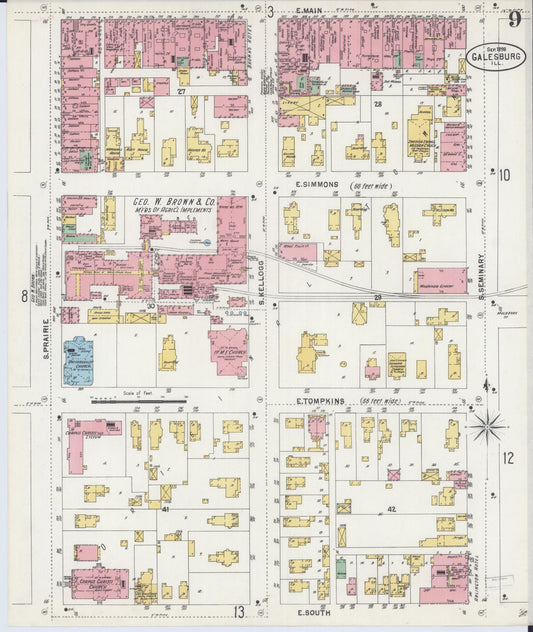 Sanborn Fire Insurance Map from Galesburg, Knox County, Illinois (1898), Sheet #0009 - Historic Sanborn Fire Insurance Map Print, vintage old map wall art, antique decor, genealogy gift, Illinois Illinois map