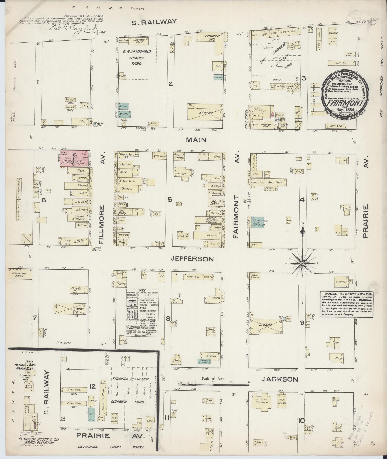 Sanborn Fire Insurance Map from Fairmont, Fillmore County, Nebraska (1884), Sheet #0001 - Historic Sanborn Fire Insurance Map Print, vintage old map wall art, antique decor, genealogy gift, Nebraska Nebraska map