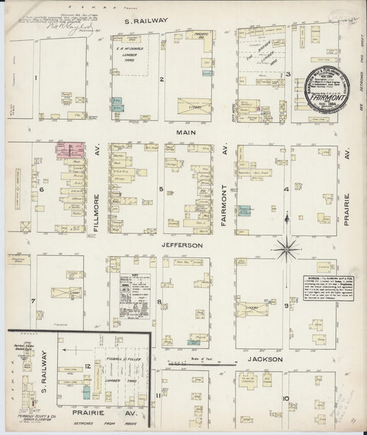 Sanborn Fire Insurance Map from Fairmont, Fillmore County, Nebraska (1884), Sheet #0001 - Historic Sanborn Fire Insurance Map Print, vintage old map wall art, antique decor, genealogy gift, Nebraska Nebraska map