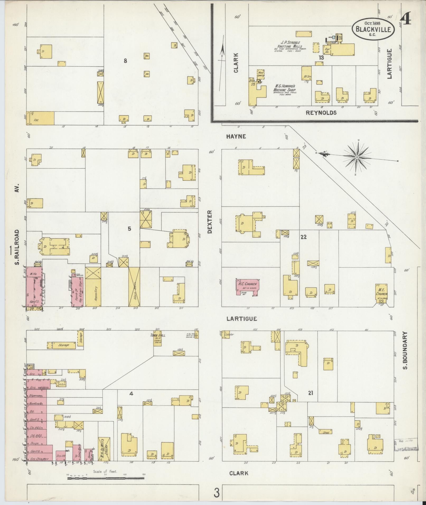 Sanborn Fire Insurance Map from Blackville, Barnwell County, South Carolina (1899), Sheet #0004 - Complete Map Set gallery image, historic Sanborn map, vintage wall art, South Carolina South Carolina