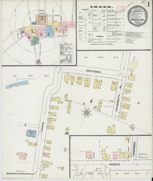 Sanborn Fire Insurance Map from Princeton, Mercer County, New Jersey (1890), Sheet #0001 - Historic Sanborn Fire Insurance Map Print, vintage old map wall art, antique decor, genealogy gift, New Jersey New Jersey map