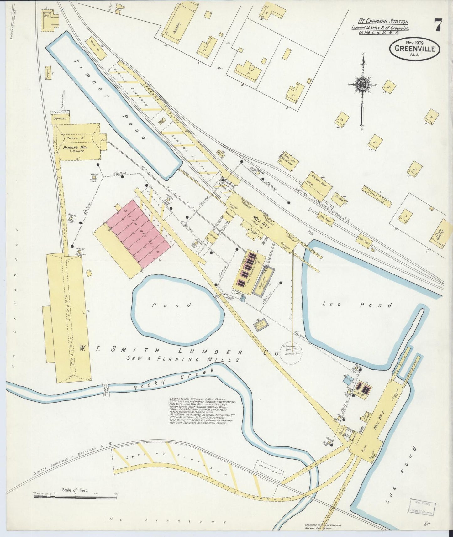 Sanborn Fire Insurance Map from Greenville, Butler County, Alabama (1909), Sheet #0007 - Historic Sanborn Fire Insurance Map Print, vintage old map wall art, antique decor, genealogy gift, Alabama Alabama map