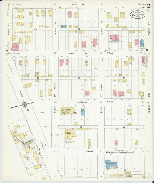 Sanborn Fire Insurance Map from Durango, La Plata County, Colorado (1910), Sheet #0002 - Historic Sanborn Fire Insurance Map Print, vintage old map wall art, antique decor, genealogy gift, Colorado Colorado map