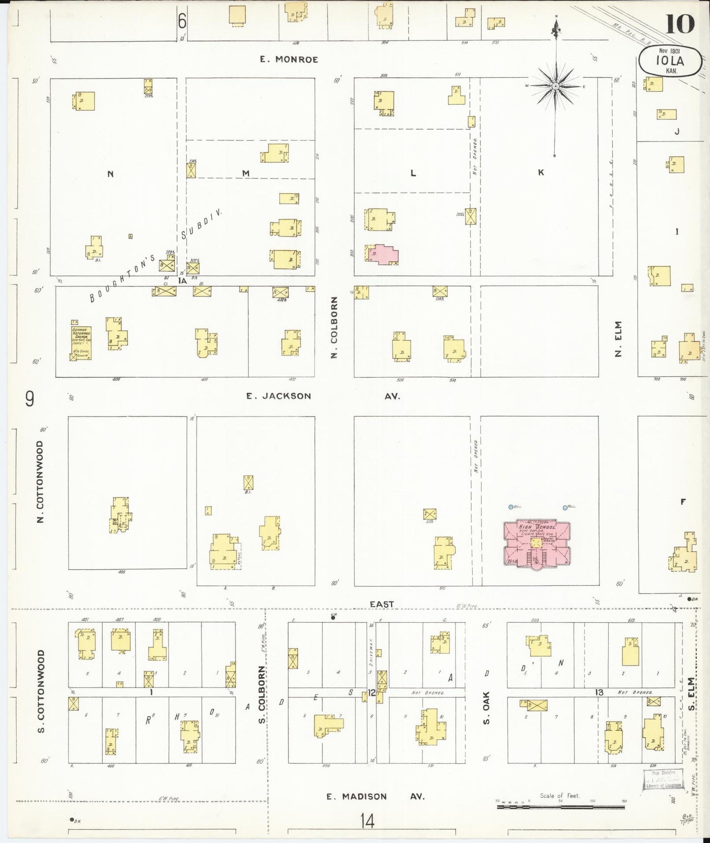 Sanborn Fire Insurance Map from Iola, Allen County, Kansas (1901), Sheet #0010 - Complete Map Set gallery image, historic Sanborn map, vintage wall art, Kansas Kansas