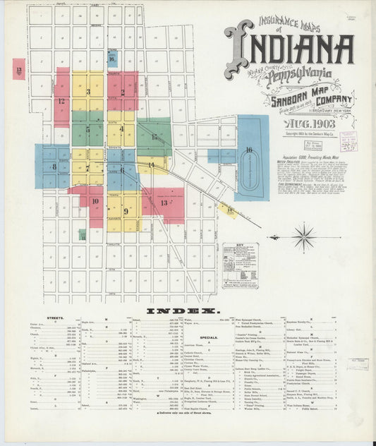 Sanborn Fire Insurance Map from Indiana, Indiana County, Pennsylvania (1903), Sheet #0001 - Historic Sanborn Fire Insurance Map Print, vintage old map wall art, antique decor, genealogy gift, Sanborn Fire Insurance Map from Indiana Indiana map