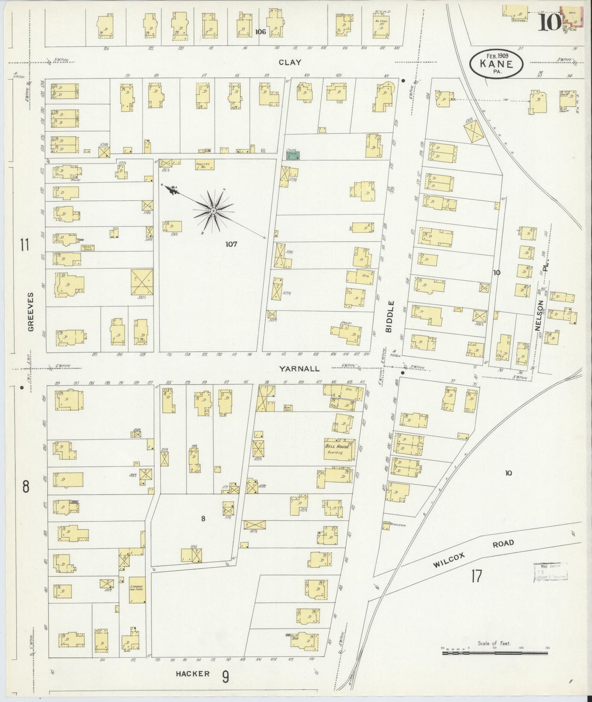 Sanborn Fire Insurance Map from Kane, McKean County, Pennsylvania (1909), Sheet #0010 - Historic Sanborn Fire Insurance Map Print, vintage old map wall art, antique decor, genealogy gift, Pennsylvania Pennsylvania map