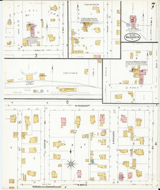 Sanborn Fire Insurance Map from Maquoketa, Jackson County, Iowa (1899), Sheet #0007 - Historic Sanborn Fire Insurance Map Print, vintage old map wall art