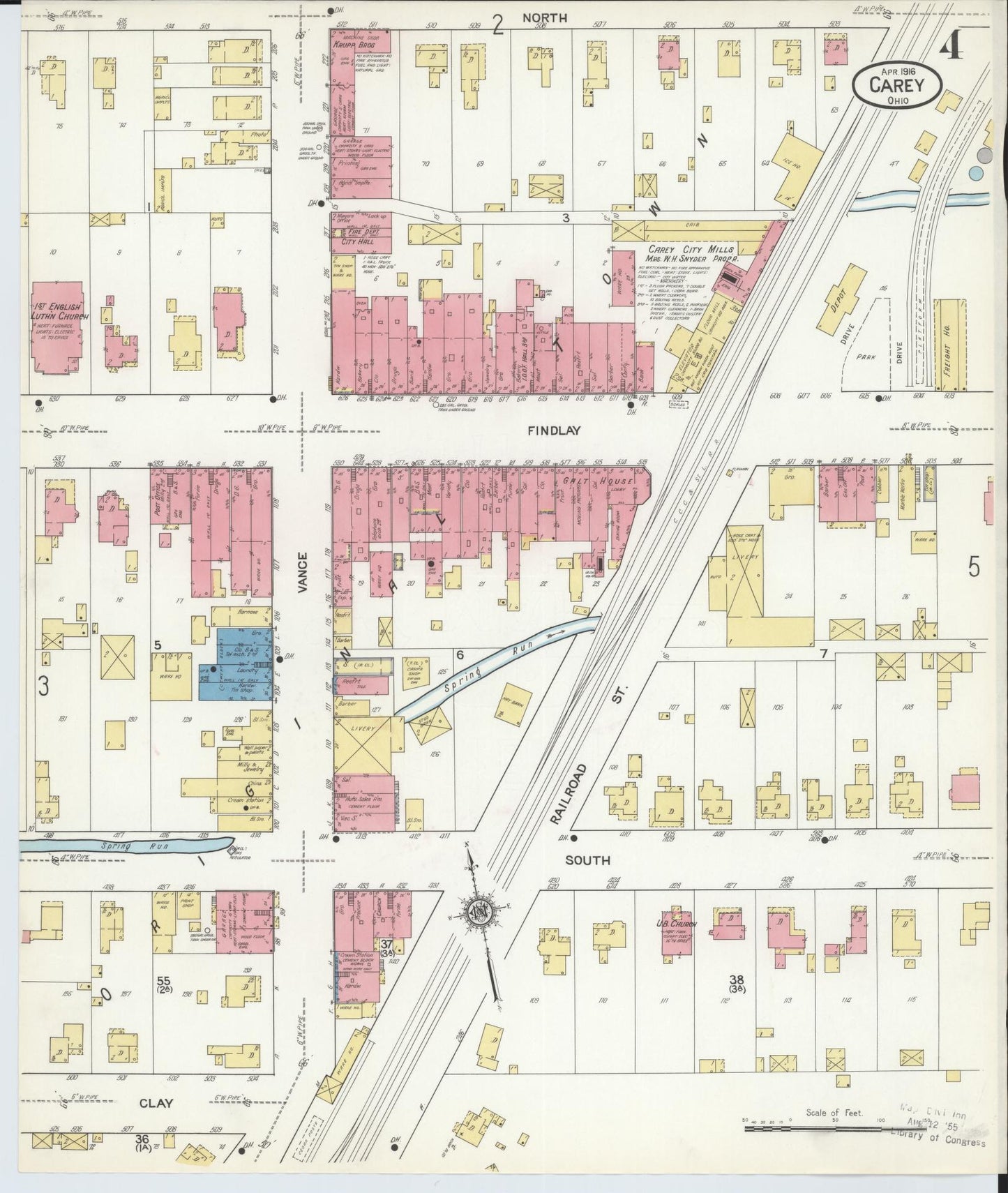 Sanborn Fire Insurance Map from Carey, Wyandot County, Ohio (1916), Sheet #0004 - Historic Sanborn Fire Insurance Map Print, vintage old map wall art, antique decor, genealogy gift, Ohio Ohio map