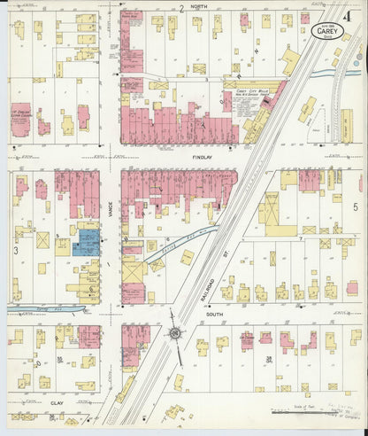 Sanborn Fire Insurance Map from Carey, Wyandot County, Ohio (1916), Sheet #0004 - Historic Sanborn Fire Insurance Map Print, vintage old map wall art, antique decor, genealogy gift, Ohio Ohio map