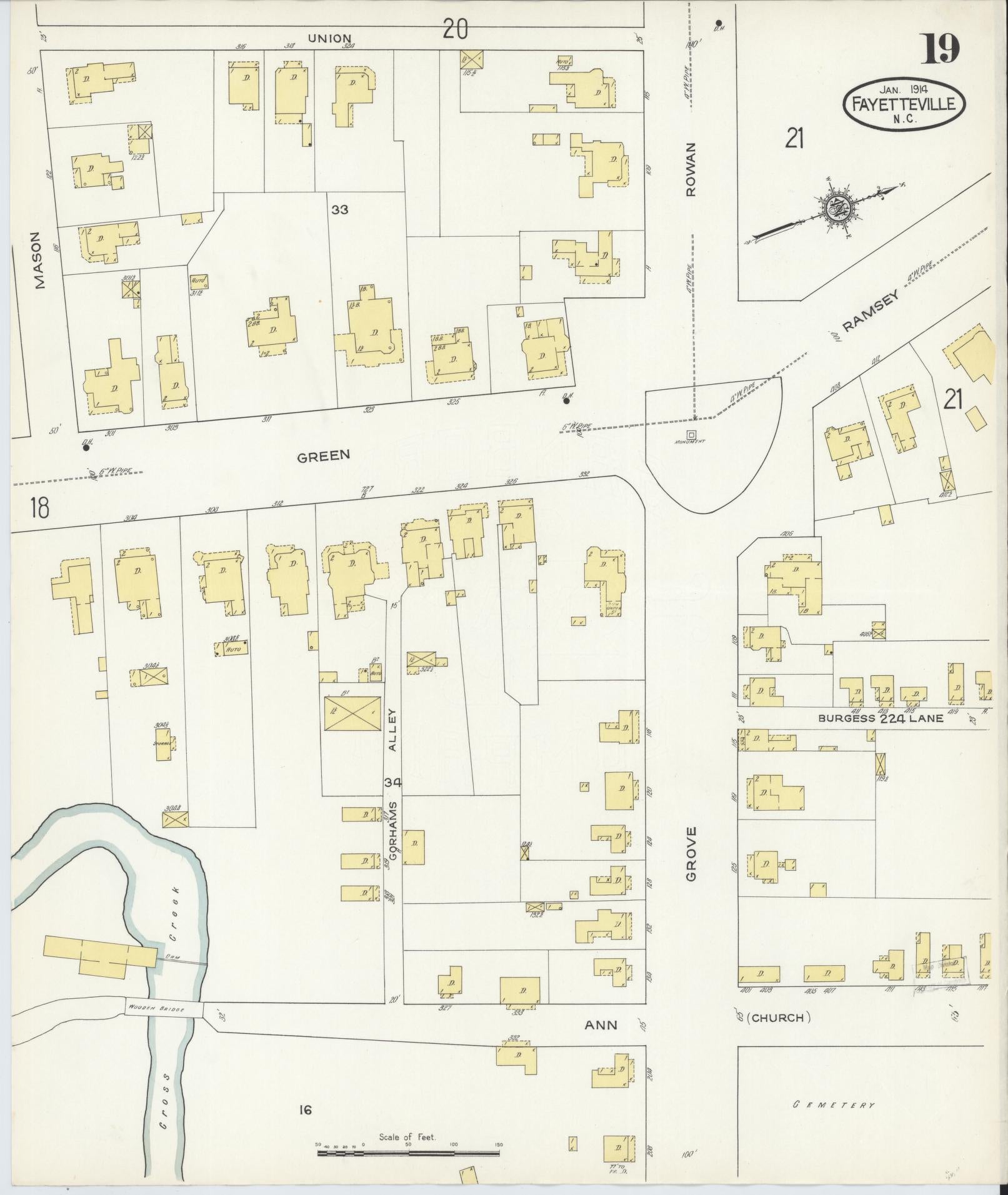 Sanborn Fire Insurance Map from Fayetteville, Cumberland County, North Carolina (1914), Sheet #0019 - Complete Map Set gallery image, historic Sanborn map, vintage wall art, North Carolina North Carolina