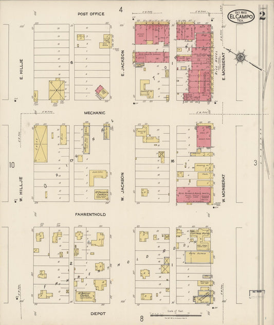 Sanborn Fire Insurance Map from El Campo, Wharton County, Texas (1922), Sheet #0002 - Historic Sanborn Fire Insurance Map Print, vintage old map wall art, antique decor, genealogy gift, Texas Texas map