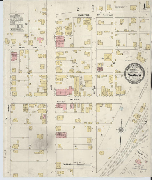 Sanborn Fire Insurance Map from Hamden, Vinton County, Ohio (1911), Sheet #0001 - Complete Map Set gallery image, historic Sanborn map, vintage wall art, Ohio Ohio