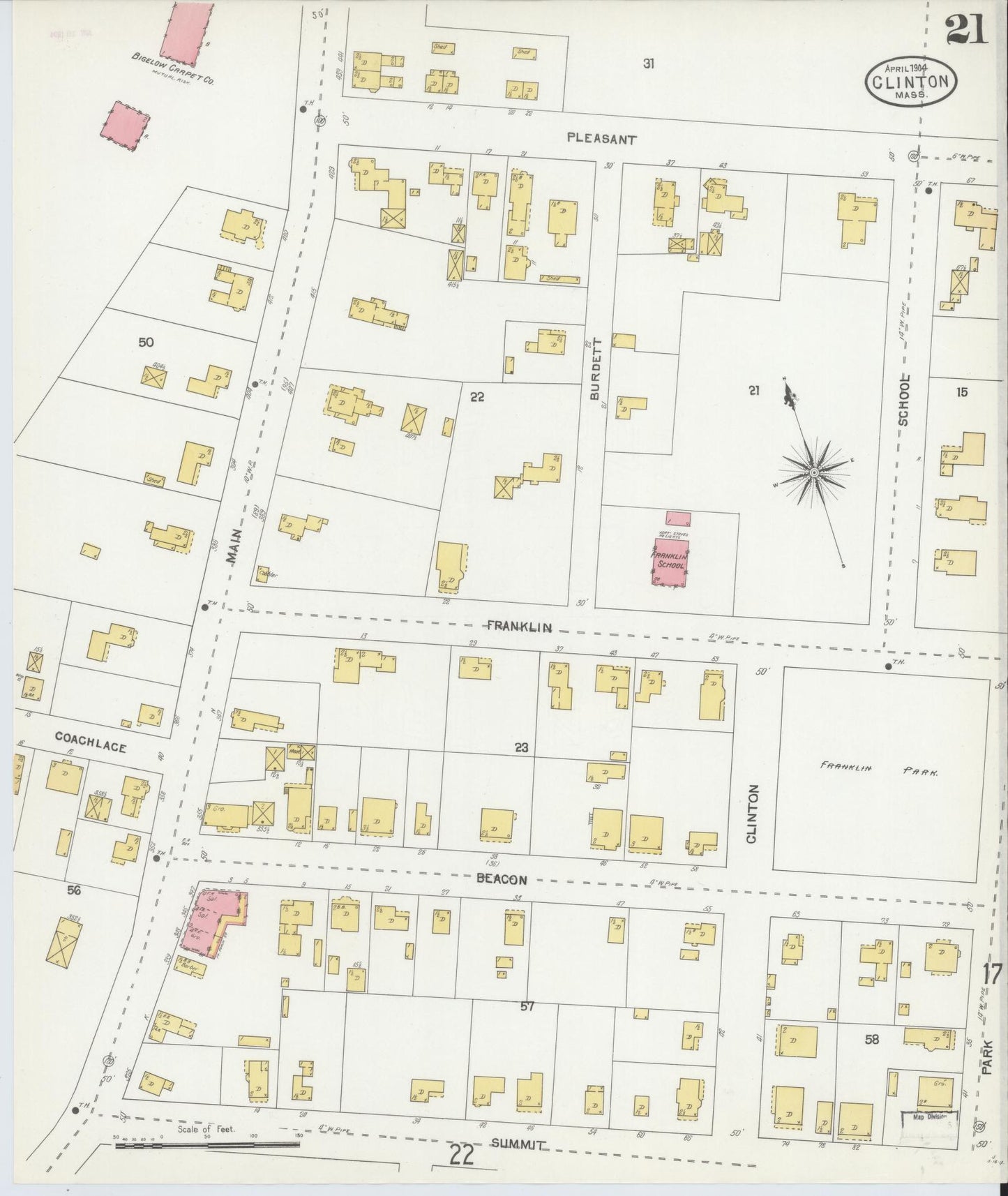 Sanborn Fire Insurance Map from Clinton, Worcester County, Massachusetts (1904), Sheet #0021 - Complete Map Set gallery image, historic Sanborn map, vintage wall art, Massachusetts Massachusetts