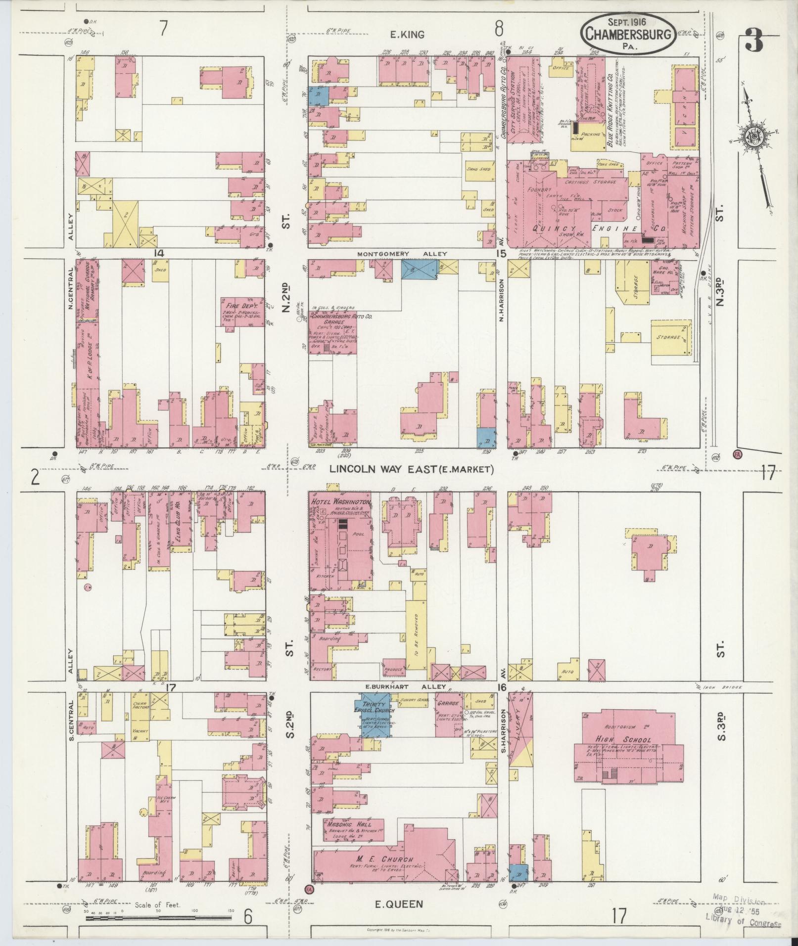 Sanborn Fire Insurance Map from Chambersburg, Franklin County, Pennsylvania (1916), Sheet #0003 - Historic Sanborn Fire Insurance Map Print, vintage old map wall art, antique decor, genealogy gift, Pennsylvania Pennsylvania map