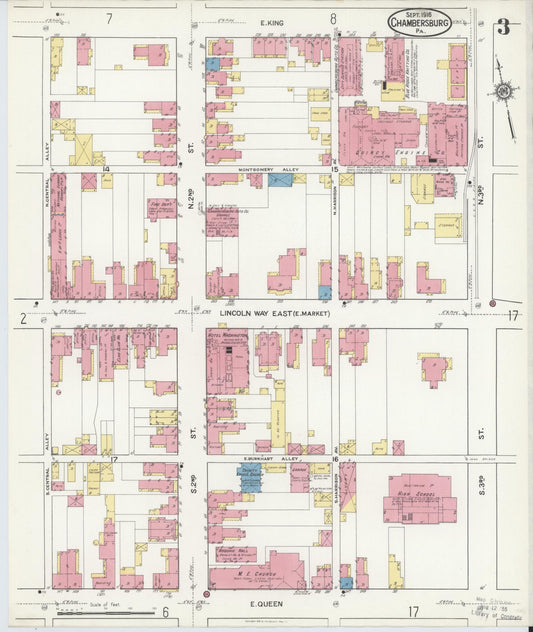 Sanborn Fire Insurance Map from Chambersburg, Franklin County, Pennsylvania (1916), Sheet #0003 - Historic Sanborn Fire Insurance Map Print, vintage old map wall art, antique decor, genealogy gift, Pennsylvania Pennsylvania map