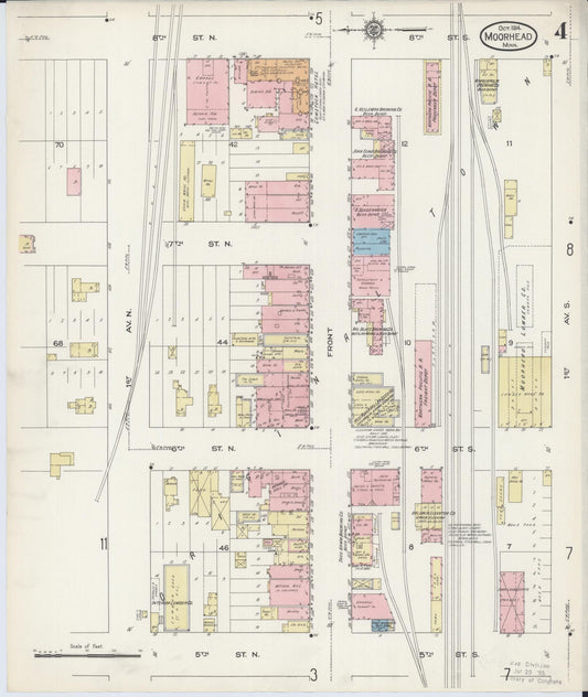 Sanborn Fire Insurance Map from Moorhead, Clay County, Minnesota (1914), Sheet #0004 - Historic Sanborn Fire Insurance Map Print, vintage old map wall art, antique decor, genealogy gift, Minnesota Minnesota map
