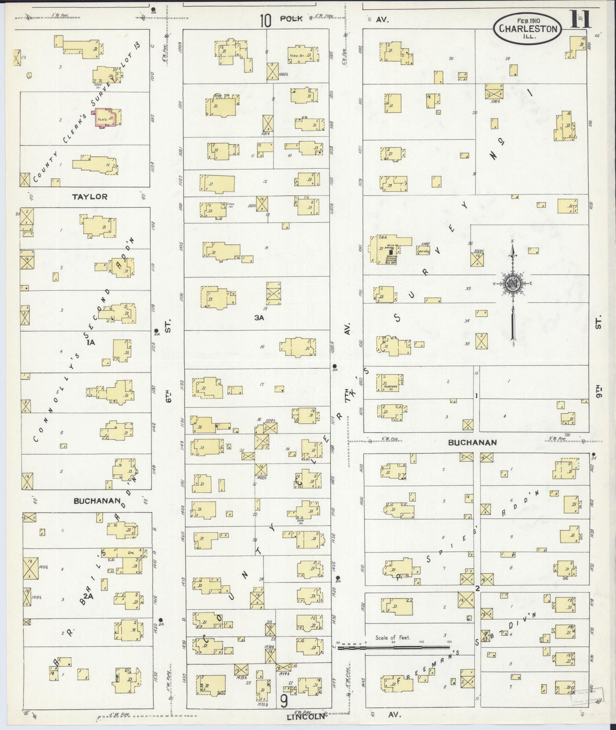 Sanborn Fire Insurance Map from Charleston, Coles County, Illinois (1910), Sheet #0011 - Historic Sanborn Fire Insurance Map Print, vintage old map wall art, antique decor, genealogy gift, Illinois Illinois map