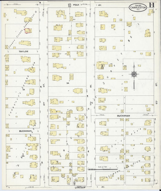 Sanborn Fire Insurance Map from Charleston, Coles County, Illinois (1910), Sheet #0011 - Historic Sanborn Fire Insurance Map Print, vintage old map wall art, antique decor, genealogy gift, Illinois Illinois map