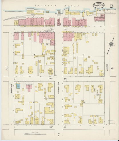 Sanborn Fire Insurance Map from Plymouth, Washington County, North Carolina (1915), Sheet #0002 - Historic Sanborn Fire Insurance Map Print, vintage old map wall art, antique decor, genealogy gift, North Carolina North Carolina map