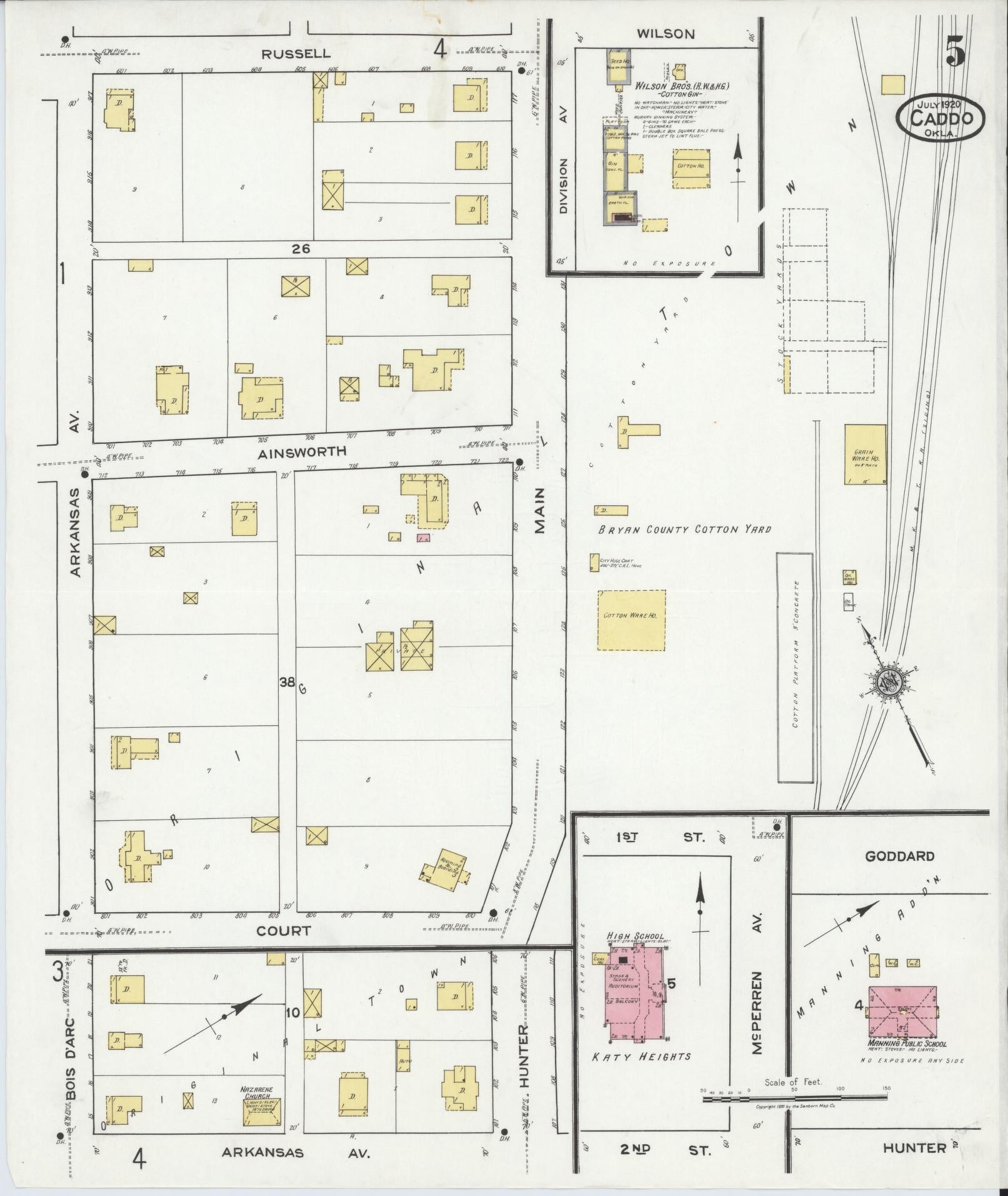 Sanborn Fire Insurance Map from Caddo, Bryan County, Oklahoma (1920), Sheet #0005 - Complete Map Set gallery image, historic Sanborn map, vintage wall art, Oklahoma Oklahoma