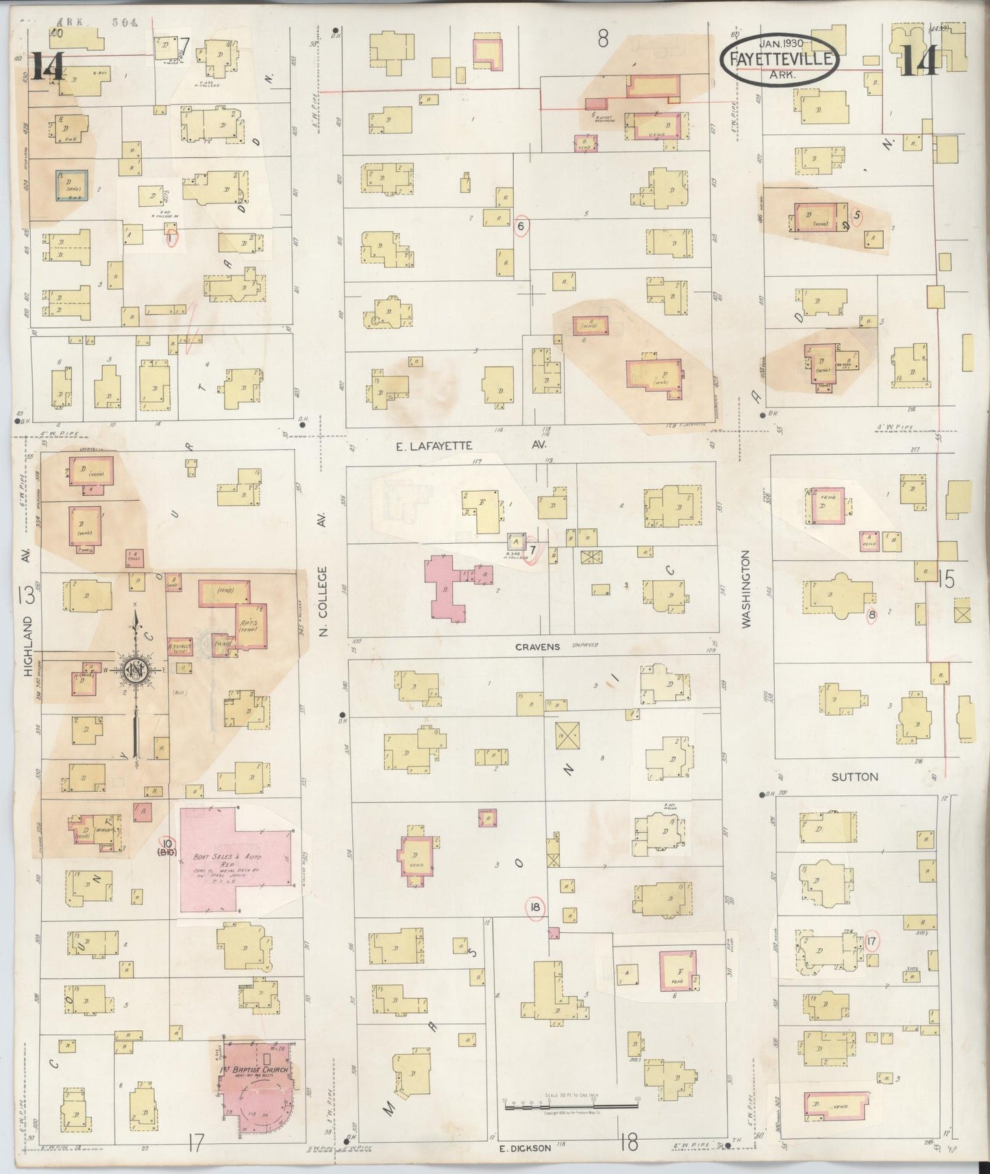 Sanborn Fire Insurance Map from Fayetteville, Washington County, Arkansas (1948), Sheet #0014 - Complete Map Set gallery image, historic Sanborn map, vintage wall art, Arkansas Arkansas