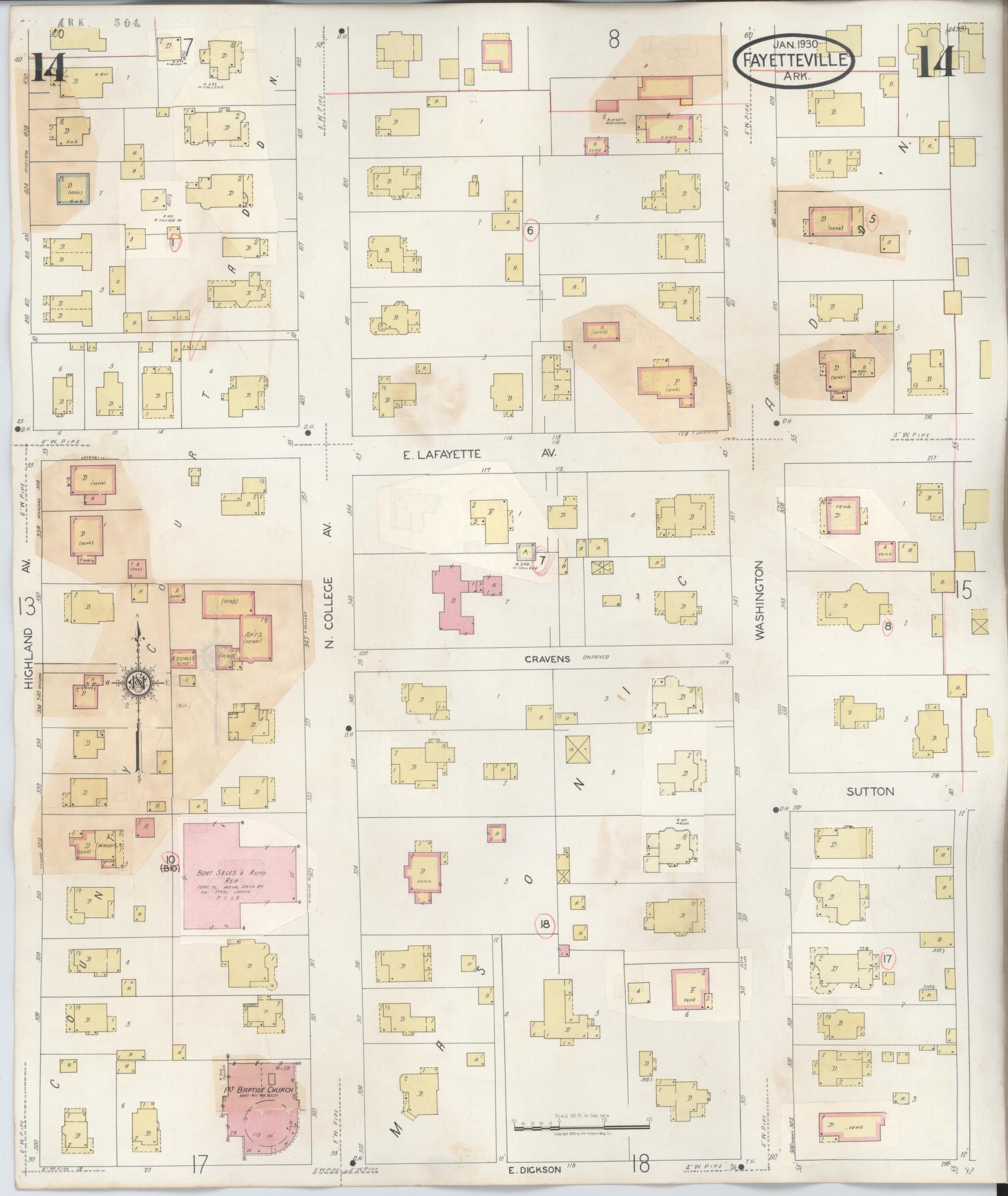 Sanborn Fire Insurance Map from Fayetteville, Washington County, Arkansas (1948), Sheet #0014 - Complete Map Set gallery image, historic Sanborn map, vintage wall art, Arkansas Arkansas