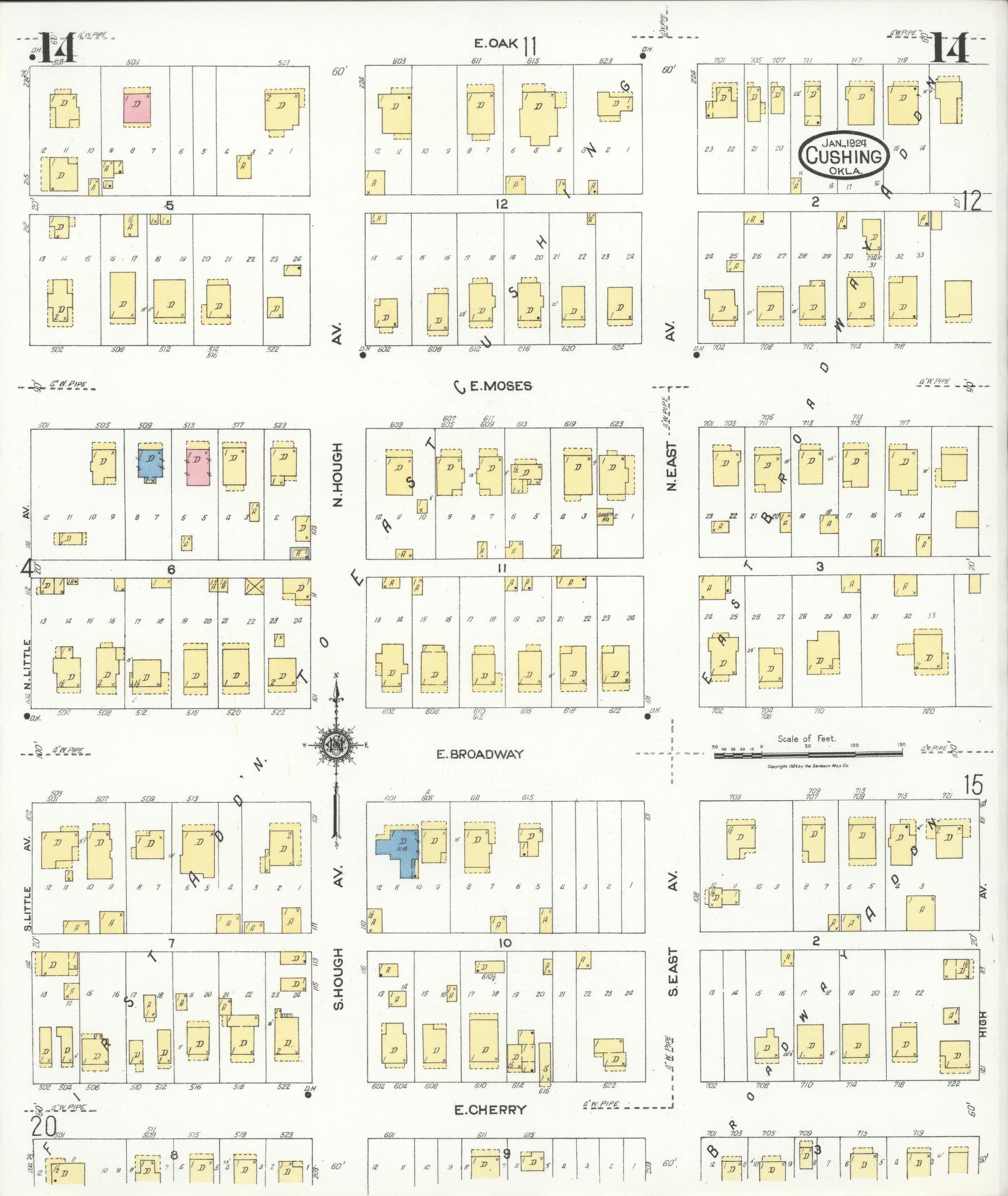 Sanborn Fire Insurance Map from Cushing, Payne County, Oklahoma (1924), Sheet #0014 - Complete Map Set gallery image, historic Sanborn map, vintage wall art, Oklahoma Oklahoma