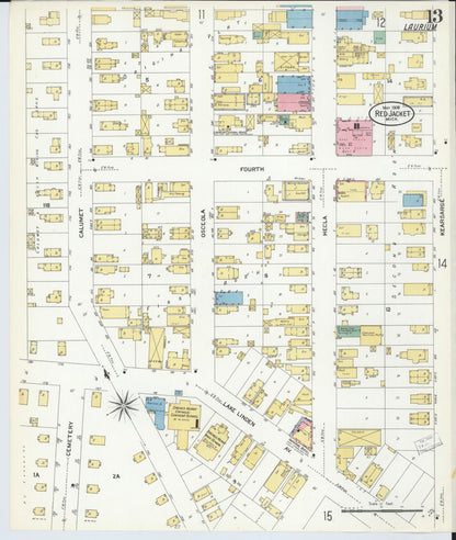 Sanborn Fire Insurance Map from Red Jacket, Houghton County, Michigan (1908), Sheet #0013 - Historic Sanborn Fire Insurance Map Print, vintage old map wall art, antique decor, genealogy gift, Michigan Michigan map