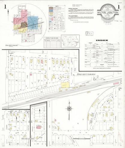Sanborn Fire Insurance Map from Wilton Junction, Muscatine County, Iowa (1939), Sheet #0001 - Historic Sanborn Fire Insurance Map Print, vintage old map wall art