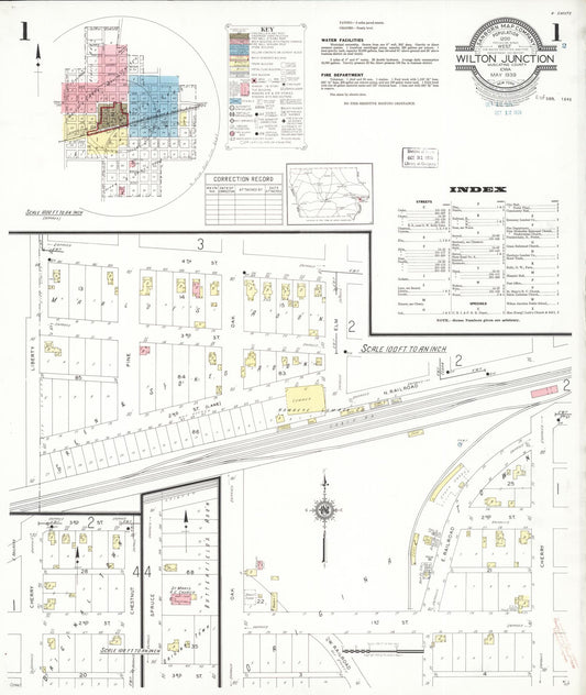Sanborn Fire Insurance Map from Wilton Junction, Muscatine County, Iowa (1939), Sheet #0001 - Historic Sanborn Fire Insurance Map Print, vintage old map wall art