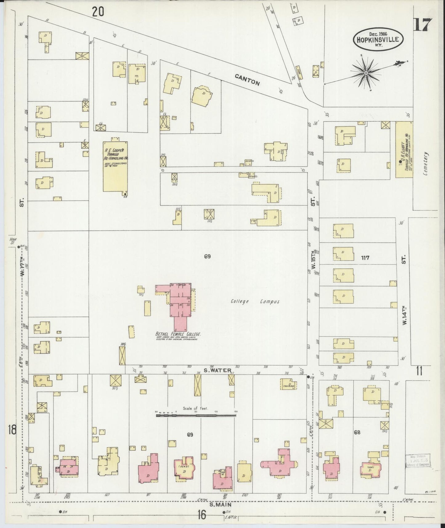 Sanborn Fire Insurance Map from Hopkinsville, Christian County, Kentucky (1906), Sheet #0017 - Complete Map Set gallery image, historic Sanborn map, vintage wall art, Kentucky Kentucky