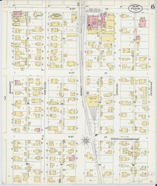 Sanborn Fire Insurance Map from Pekin, Tazewell County, Illinois (1898), Sheet #0006 - Historic Sanborn Fire Insurance Map Print, vintage old map wall art, antique decor, genealogy gift, Illinois Illinois map