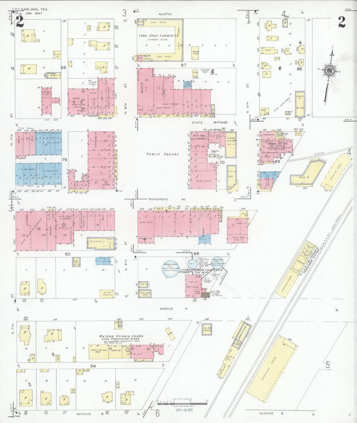 Sanborn Fire Insurance Map from Garland, Dallas County, Texas (1947), Sheet #0002 - Complete Map Set gallery image, historic Sanborn map, vintage wall art, Texas Texas