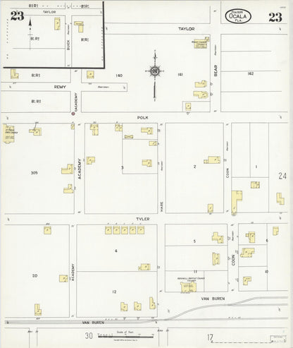 Sanborn Fire Insurance Map from Ocala, Marion County, Florida (1924), Sheet #0023 - Complete Map Set gallery image, historic Sanborn map, vintage wall art, Florida Florida