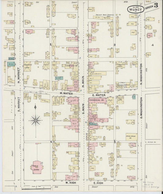 Sanborn Fire Insurance Map from Muncy, Lycoming County, Pennsylvania (1890), Sheet #0003 - Historic Sanborn Fire Insurance Map Print, vintage old map wall art, antique decor, genealogy gift, Pennsylvania Pennsylvania map
