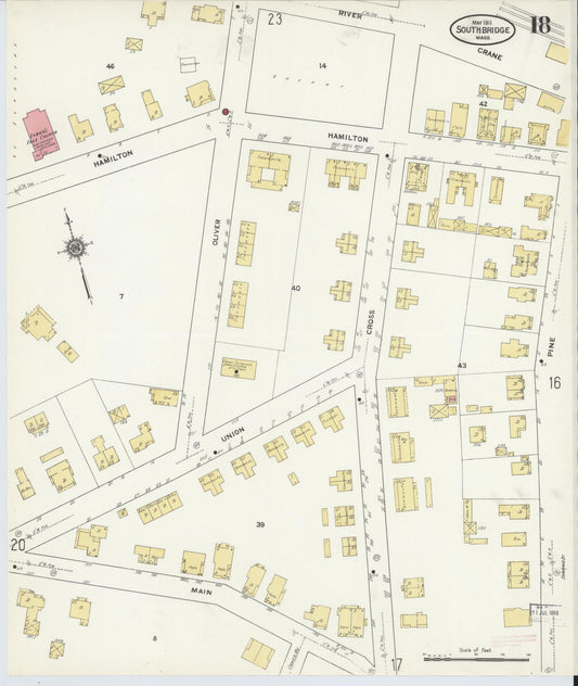 Sanborn Fire Insurance Map from Southbridge, Worcester County, Massachusetts (1911), Sheet #0018 - Historic Sanborn Fire Insurance Map Print, vintage old map wall art, antique decor, genealogy gift, Massachusetts Massachusetts map