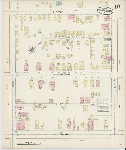 Sanborn Fire Insurance Map from Wilkes Barre, Luzerne County, Pennsylvania (1884), Sheet #0010 - Historic Sanborn Fire Insurance Map Print, vintage old map wall art, antique decor, genealogy gift, Pennsylvania Pennsylvania map